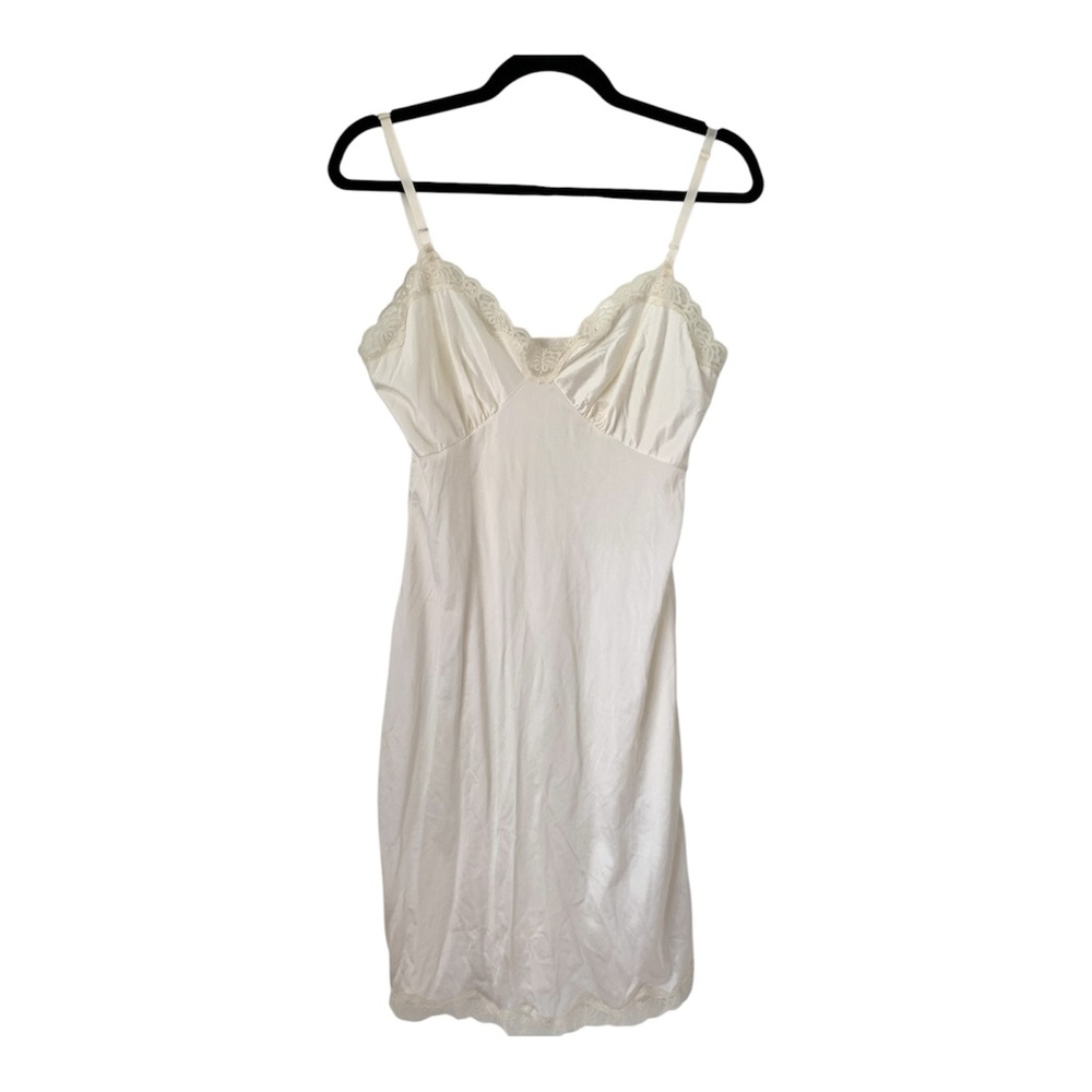 Vintage Mel-Lin Nylon Ivory Lace Satin Slip Dress Nightgown Women’s Sz 34 Vtg 80
